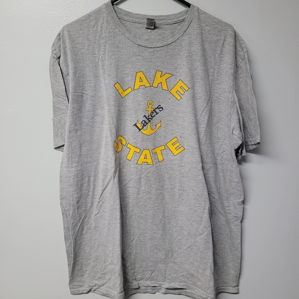 Gildan Lake State‎ Lakers Anchor Graphic T Shirt Mens XL Grey Short Sleeve Tee
